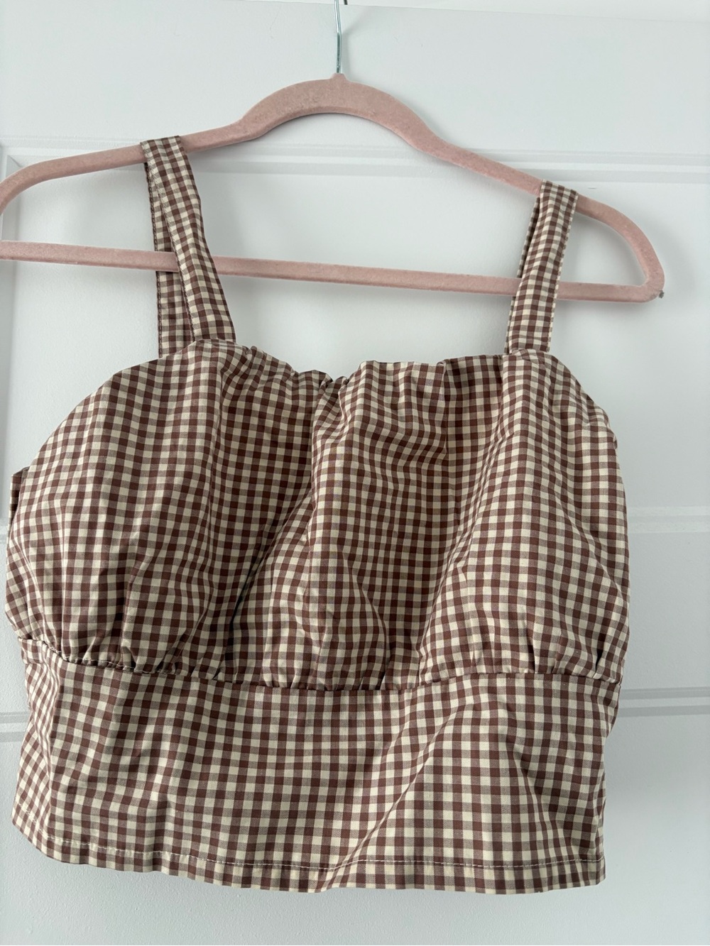 French Connection Brown and Cream Gingham Cropped top